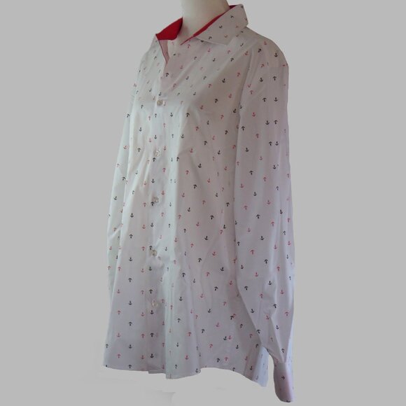 Suslo Couture White with Anchor Print Button-Up Slim Fit Shirt Size XL (C1002) - Picture 4 of 7